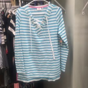 Crown & Ivy Aqua Stripe beach coverup